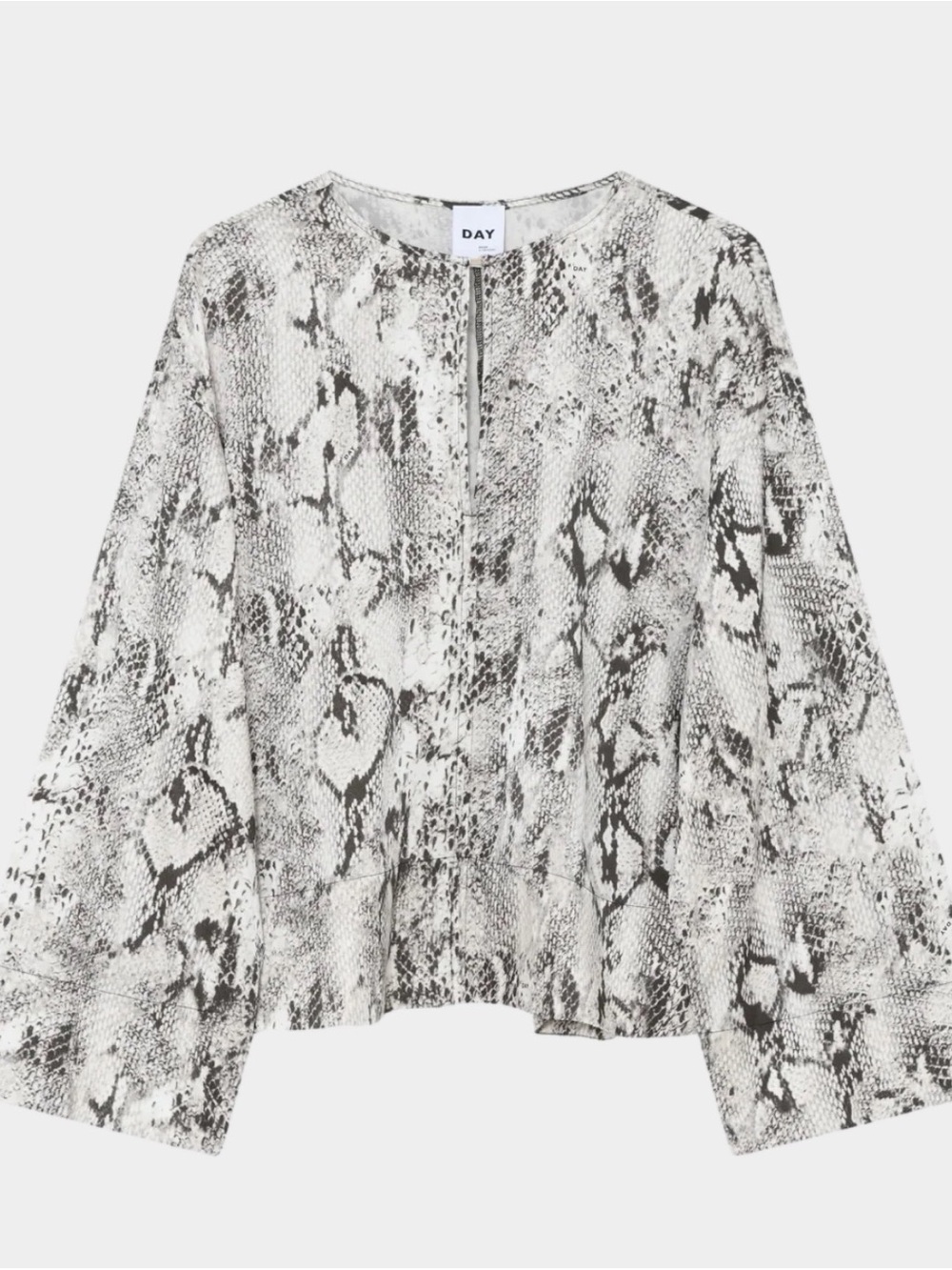 DAY Birger et Mikkelsen Python-Print Long-Sleeve Blouse in Black & White NWT